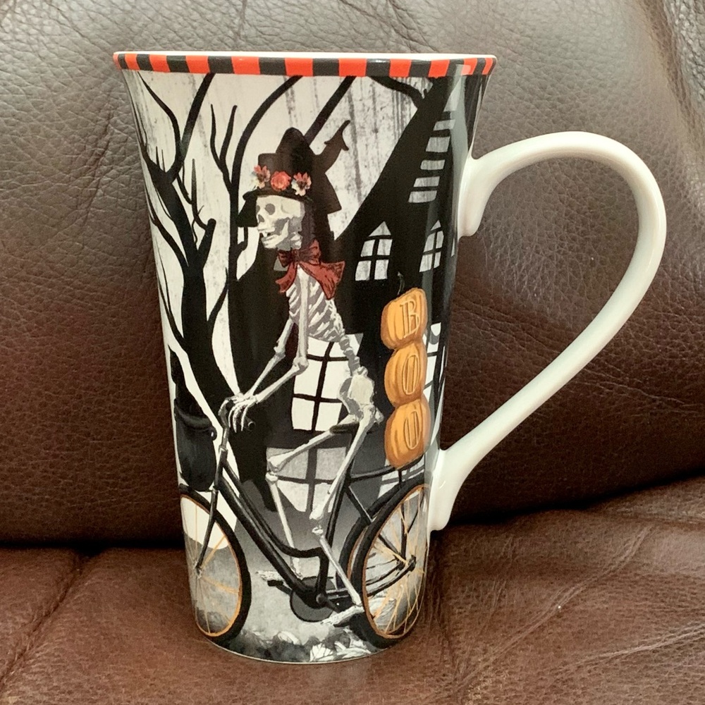 222 Fifth Bicycle Skeleton Lady Halloween Latte Mug